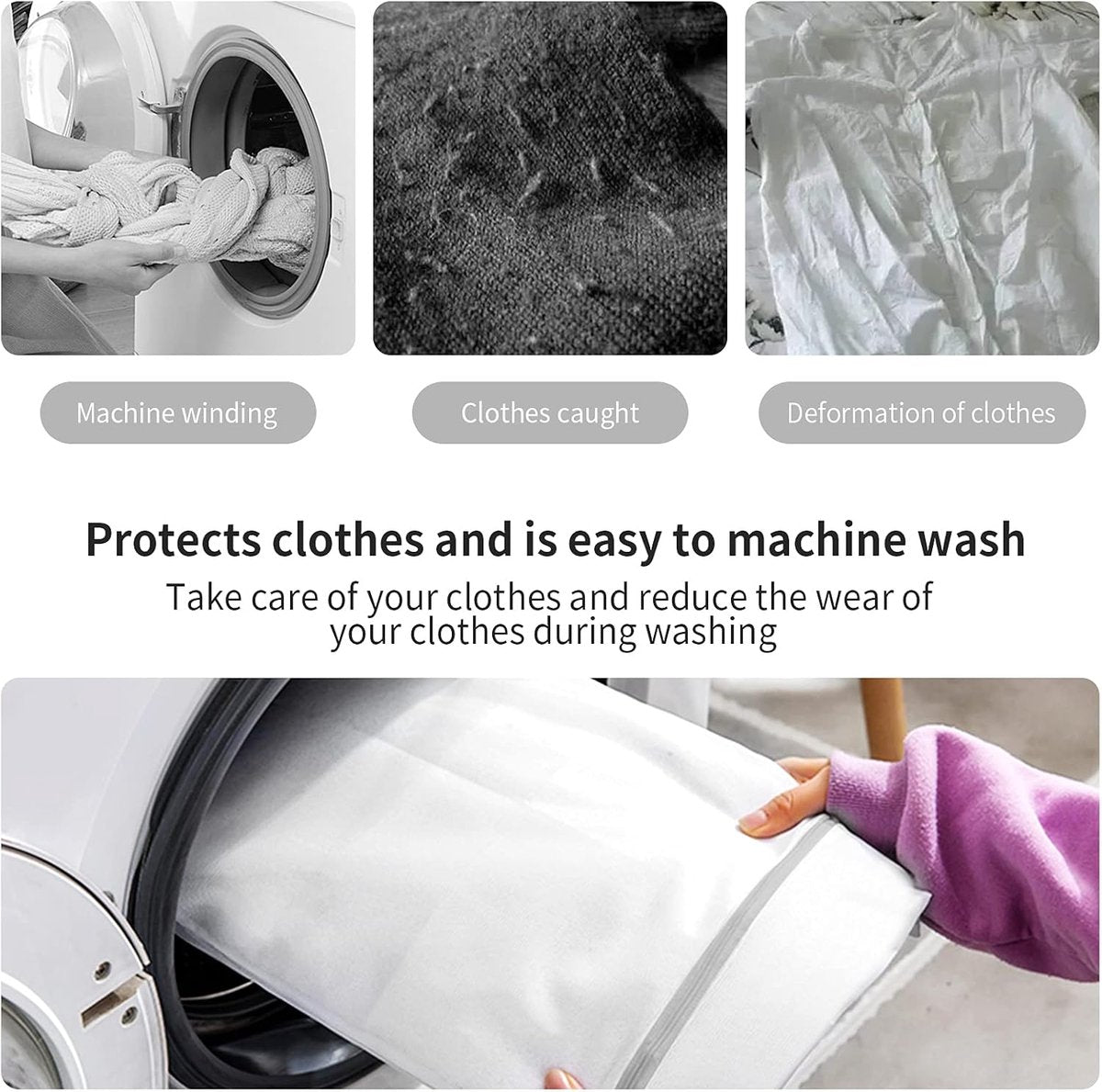 Set of 3 Laundry Bags - Net Clothes - Groot Laundry Nets - Large, Strong Bags - Delicate Clothes - Perfect for Washing Machines - Jackets - Jeans - 40 x 50 cm - Household Accessory