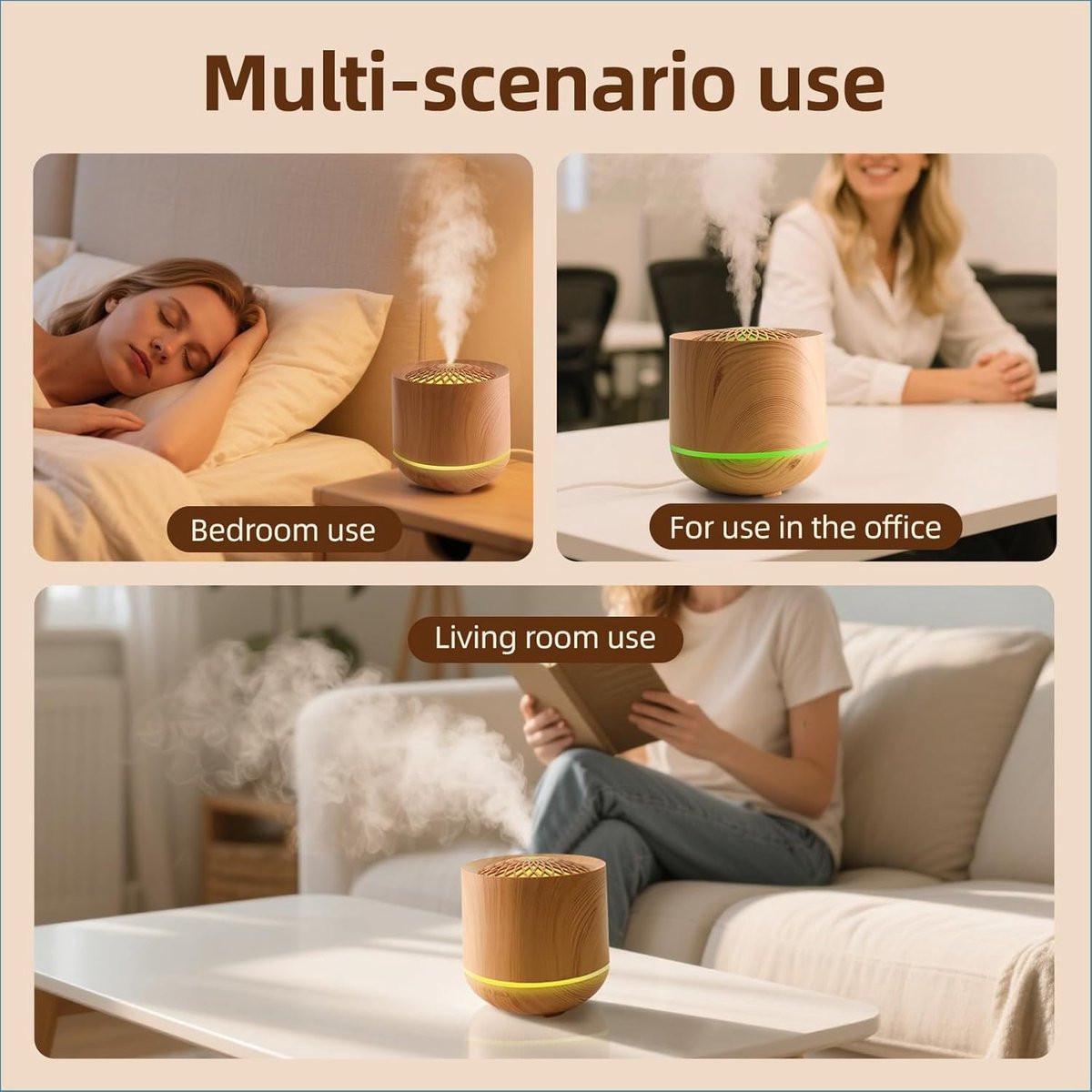 Humidifiers - Aromatherapy Humidifier - 300ml Diffuser - Air Humidifier - Room Humidifier - 7-Color LED - Light and Automatic Shut-Off - Essential Oil Diffuser for Home and Office (Light Color).