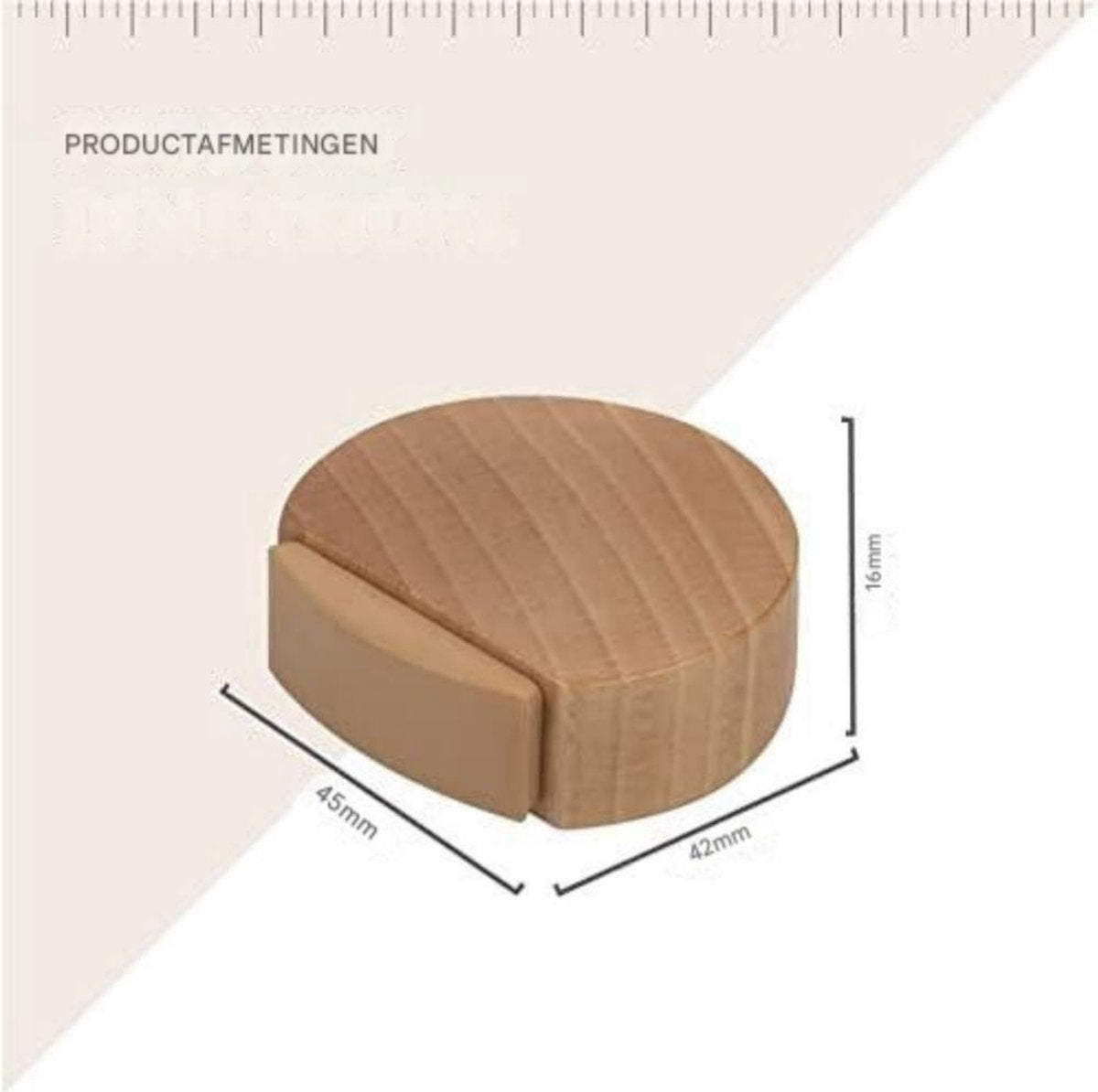 Round wooden doorstop, shockproof and anti-slip, set of 6, 4.5 x 4.2 x 1.6 cm, for floor and parquet, light brown, 45 x 42 x 16 mm.