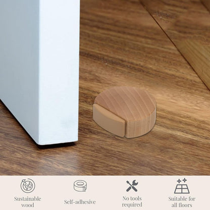 Round wooden doorstop, shockproof and anti-slip, set of 6, 4.5 x 4.2 x 1.6 cm, for floor and parquet, light brown, 45 x 42 x 16 mm.