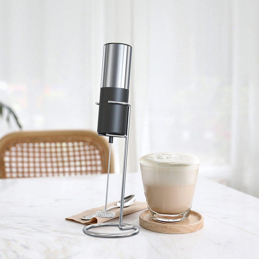 Electric milk frother - Manual milk frother - Mini milk mixer - With stand - No plug - Convenient for camping - Black.