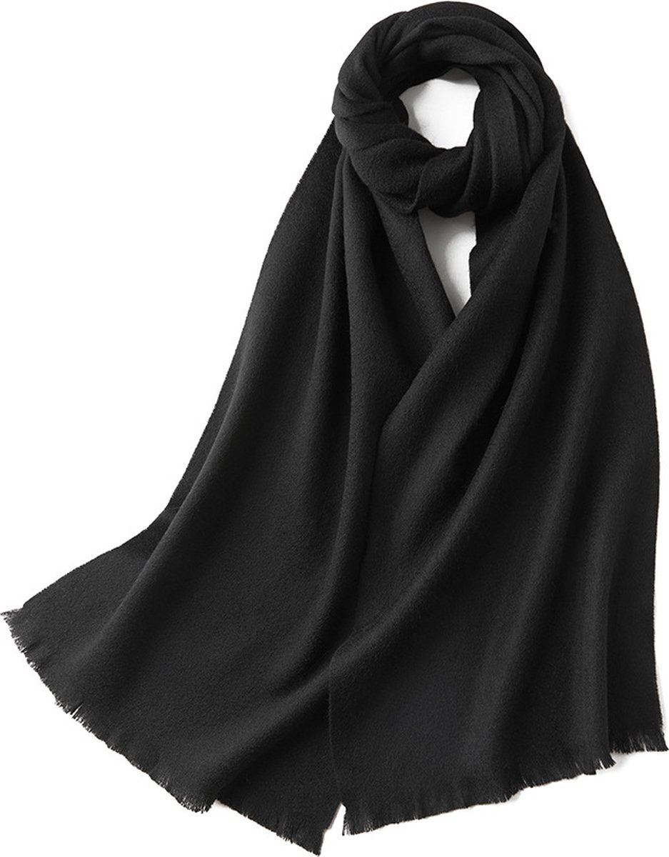 Warm and soft scarf for autumn and winter, warm and lightweight scarf, versatile unisex plain wool scarf (32x190cm) - black