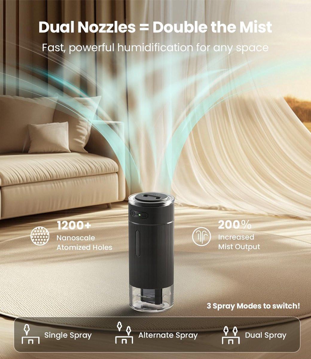 Humidifiers - Air humidifier - Bedroom humidifier - Mini desktop humidifier for travel, office, or children's room - Black.