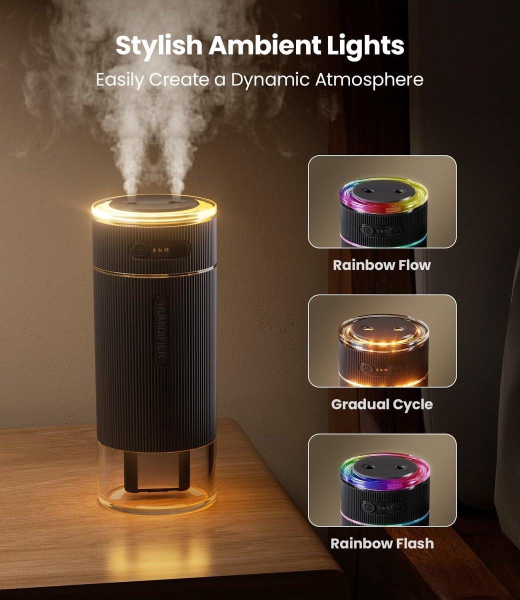 Humidifiers - Air humidifier - Bedroom humidifier - Mini desktop humidifier for travel, office, or children's room - Black.