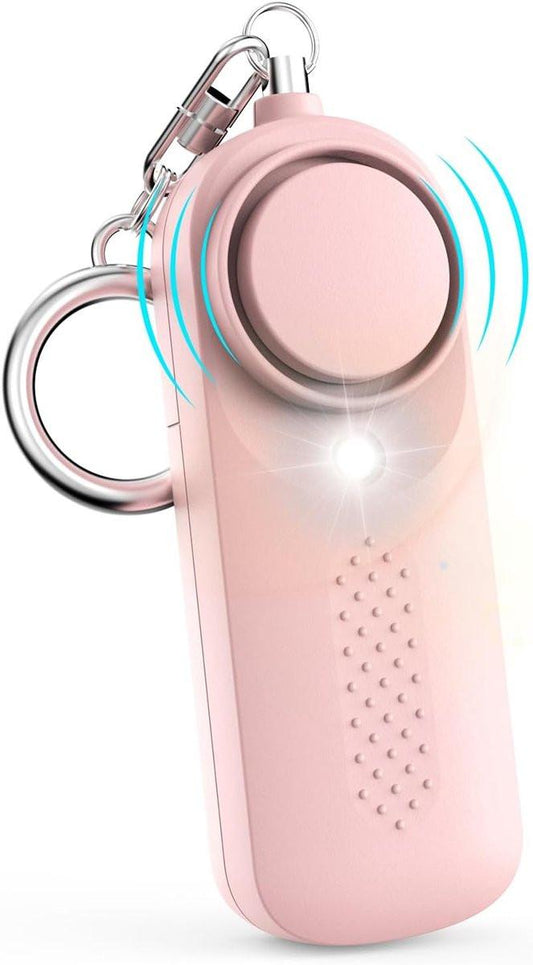 Personal alarm - 130 dB - Security siren - Self-defense siren - With LED light-up keychain - For children, women, students and seniors (pink).