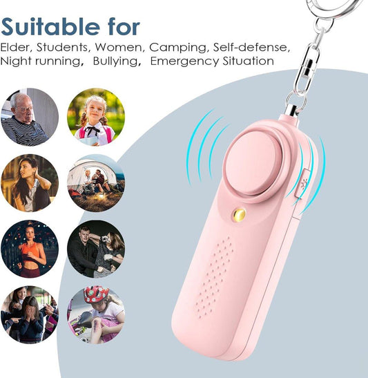 Personal alarm - 130 dB - Security siren - Self-defense siren - With LED light-up keychain - For children, women, students and seniors (pink).