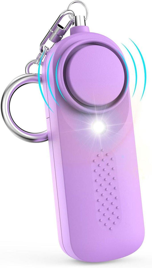 Personal Alarm - 130 dB - Security Siren - Self-Defense Siren - With LED Light-Up Keyring - For Children, Women, Students and Seniors (Purple).