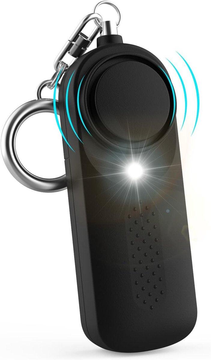 Personal Alarm - 130 dB - Security Siren - Self-Defense Siren - With LED Light-Up Keyring - For Children, Women, Students and Seniors (Black).