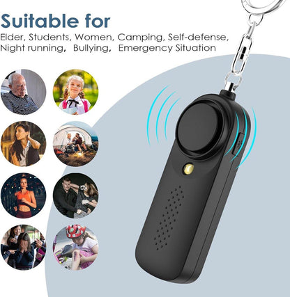 Personal Alarm - 130 dB - Security Siren - Self-Defense Siren - With LED Light-Up Keyring - For Children, Women, Students and Seniors (Black).