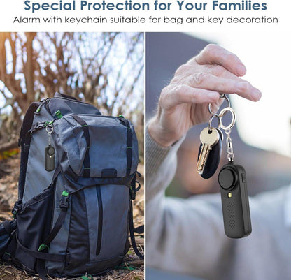 Personal Alarm - 130 dB - Security Siren - Self-Defense Siren - With LED Light-Up Keyring - For Children, Women, Students and Seniors (Black).