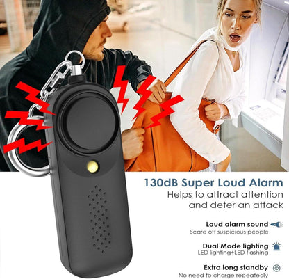 Personal Alarm - 130 dB - Security Siren - Self-Defense Siren - With LED Light-Up Keyring - For Children, Women, Students and Seniors (Black).