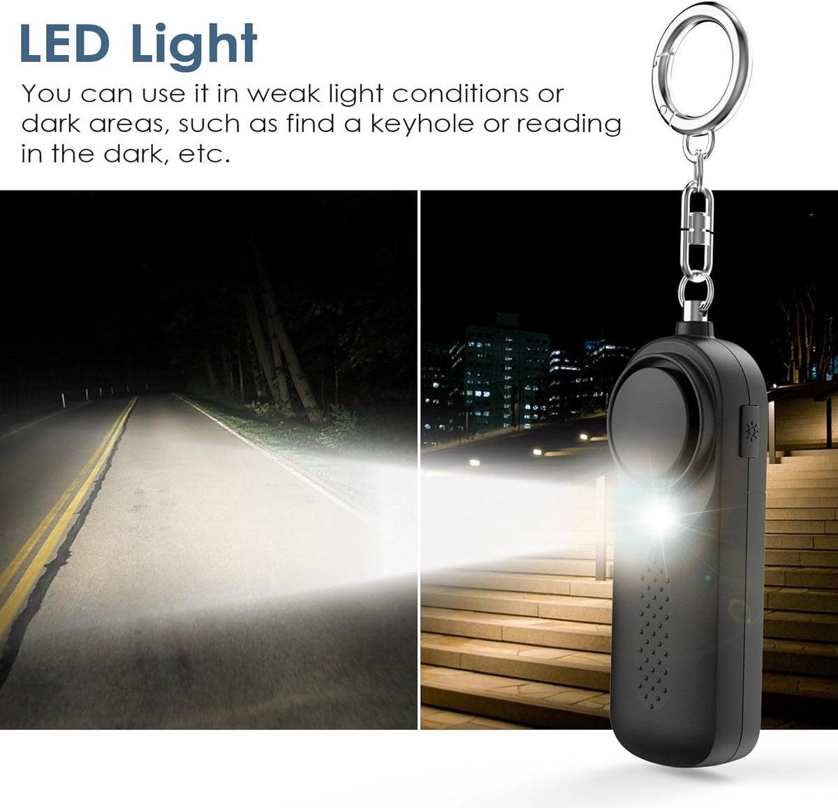 Personal Alarm - 130 dB - Security Siren - Self-Defense Siren - With LED Light-Up Keyring - For Children, Women, Students and Seniors (Black).