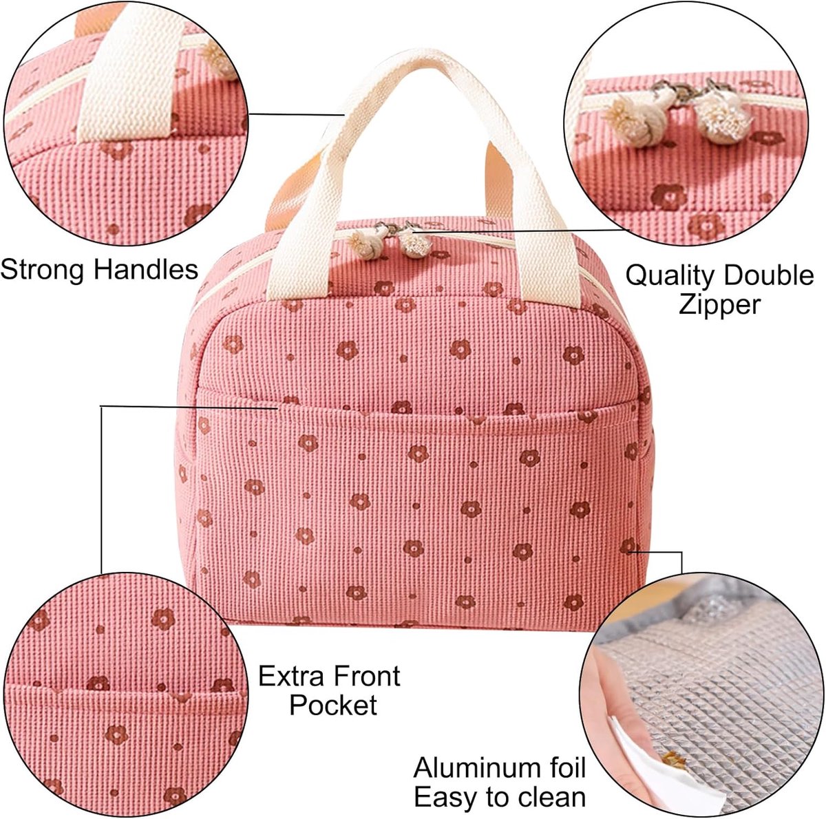 Women's Insulated Lunch Bag - Pink Insulated Bag for Work and School.