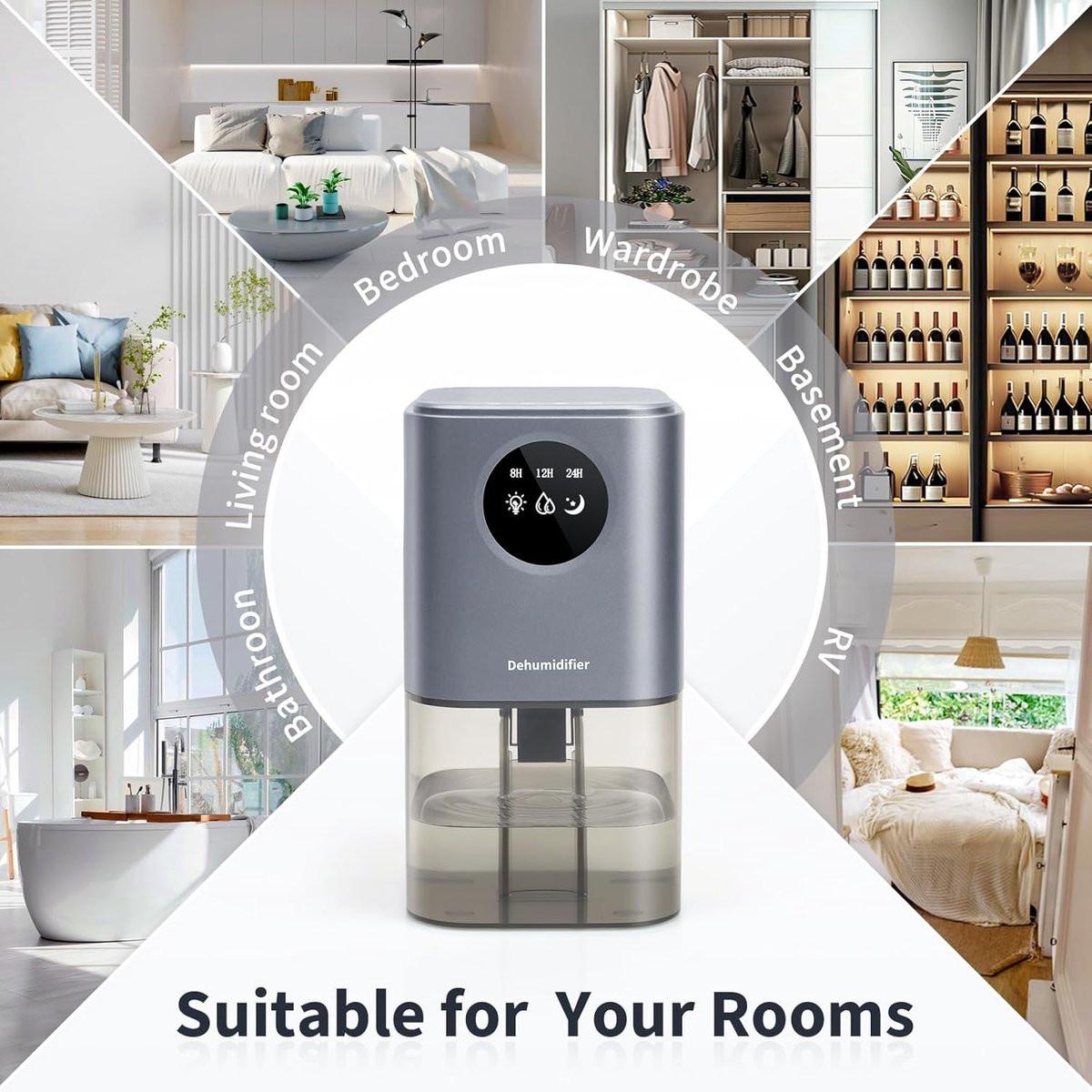 Dehumidifier - Intelligent Ultra - Silent Dehumidifier - Ultra-Quiet Portable Dehumidifier - For Drying Laundry - Dehumidifies Bedrooms, Bathrooms, Wardrobes, and Caravans - Black.