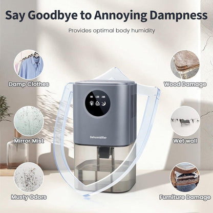 Dehumidifier - Intelligent Ultra - Silent Dehumidifier - Ultra-Quiet Portable Dehumidifier - For Drying Laundry - Dehumidifies Bedrooms, Bathrooms, Wardrobes, and Caravans - Black.