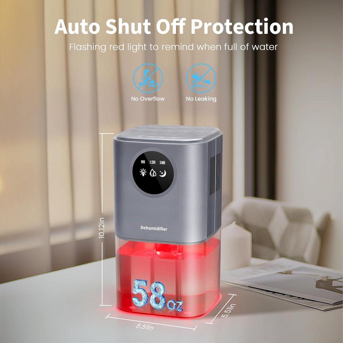 Dehumidifier - Intelligent Ultra - Silent Dehumidifier - Ultra-Quiet Portable Dehumidifier - For Drying Laundry - Dehumidifies Bedrooms, Bathrooms, Wardrobes, and Caravans - Black.
