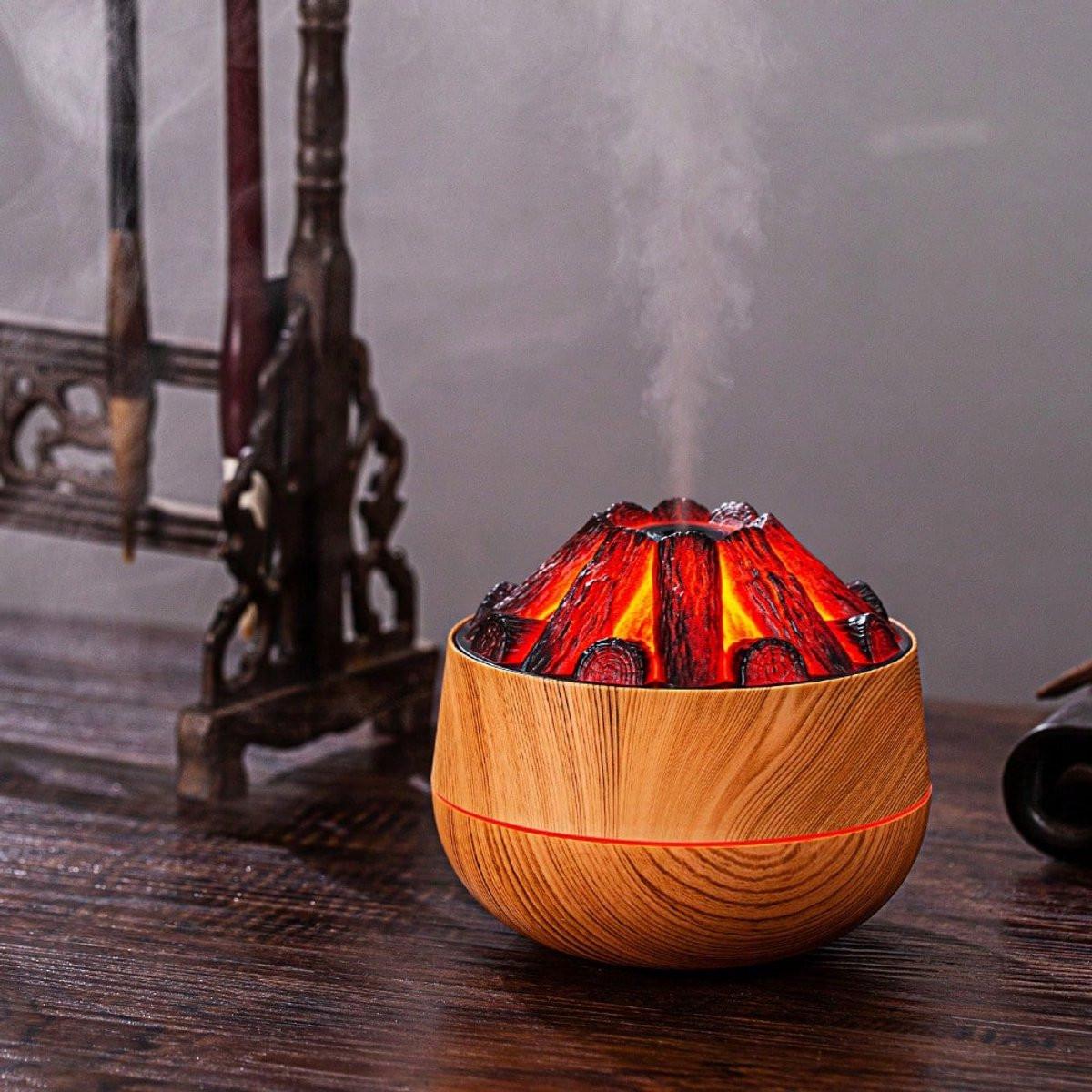 Aromatherapy Air Humidifier - Flame Effect Aromatherapy Diffuser - 300ml - Bedroom Humidifier - Campfire Shape - Small Ultra-Quiet USB Portable Humidifier for Home and Office (Light Color).