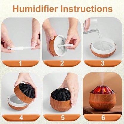 Aromatherapy Air Humidifier - Flame Effect Aromatherapy Diffuser - 300ml - Bedroom Humidifier - Campfire Shape - Small Ultra-Quiet USB Portable Humidifier for Home and Office (Light Color).