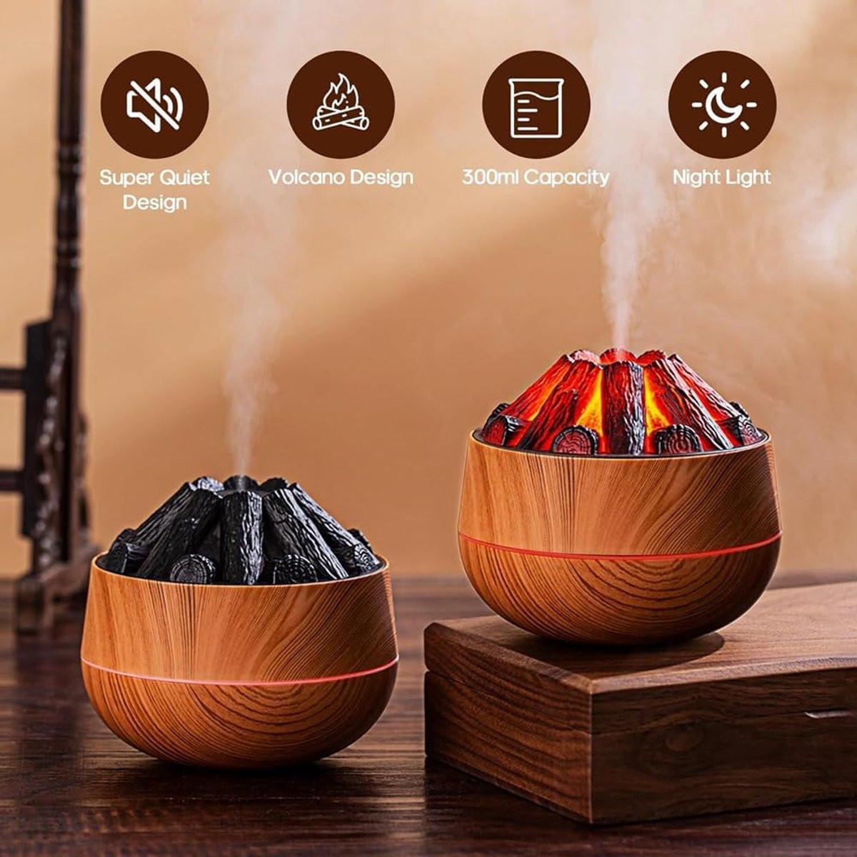 Aromatherapy Air Humidifier - Flame Effect Aromatherapy Diffuser - 300ml - Bedroom Humidifier - Campfire Shape - Small Ultra-Quiet USB Portable Humidifier for Home and Office (Light Color).