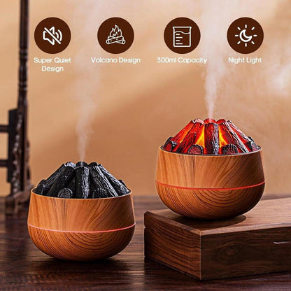 Aromatherapy Air Humidifier - Flame Effect Aromatherapy Diffuser - 300ml - Bedroom Humidifier - Campfire Shape - Small Ultra-Quiet USB Portable Humidifier for Home and Office (Light Color).