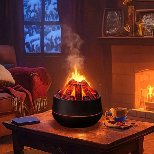 Aromatherapy Air Humidifier - Flame Effect Aromatherapy Diffuser - 300ml - Bedroom Humidifier - Campfire Shape - Small Ultra-Quiet USB Portable Humidifier for Home and Office (Dark).