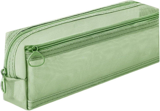 Double-layer mesh pencil case, large capacity pencil case, transparent pencil case for students, green.
