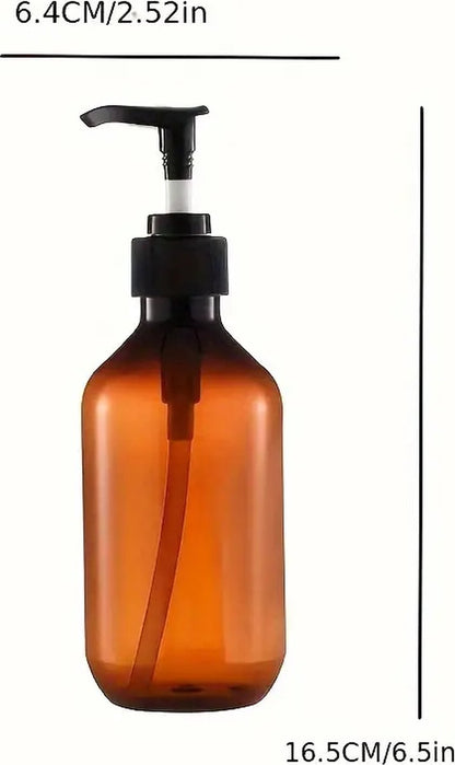Set of 4 pump bottles 500 ML, transparent brown plastic soap dispenser, refillable shampoo bottle.