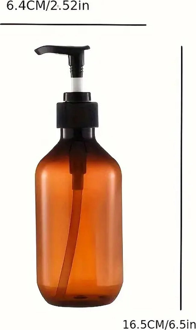 Set of 4 pump bottles 500 ML, transparent brown plastic soap dispenser, refillable shampoo bottle. Main Image