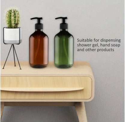 Set of 4 pump bottles 500 ML, transparent brown plastic soap dispenser, refillable shampoo bottle.
