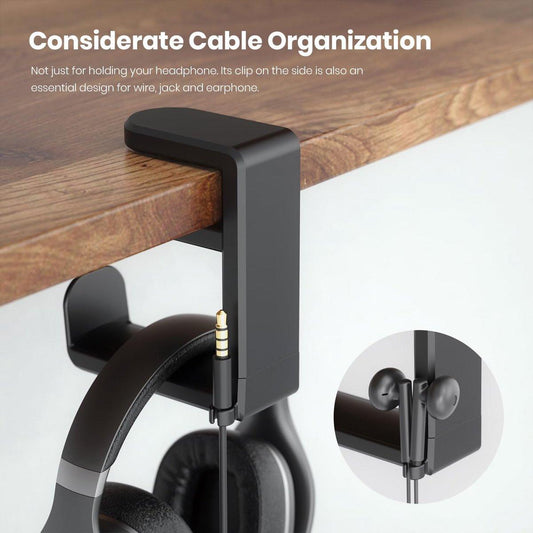Headset Stand - Headset Holder - Rotating Headset Stand - Gaming Headset Stand - With 360-Degree Rotation and Cable Clip Organizer - Adjustable Clamp Mount Under Desk - Black.