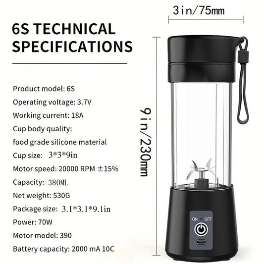 Blender - Mini blender - Smoothie maker - Rechargeable mini blender - Portable blender - Citrus press - Black.