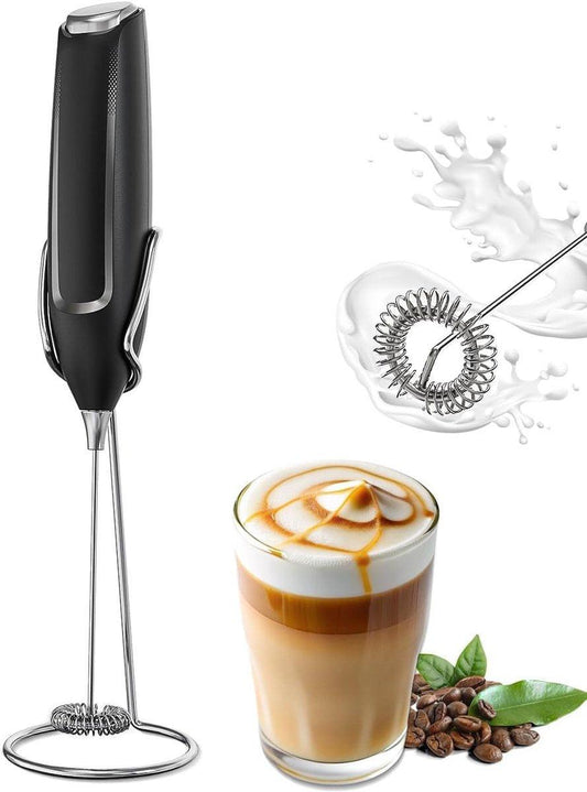 Milk Frother - Milk Frothers - Manual Milk Frother - Electric Milk Frother - Milk Frother with Stand - Functional Beverage Mixer with Stainless Steel Whisk and Stand - For Coffee/Cappuccino.