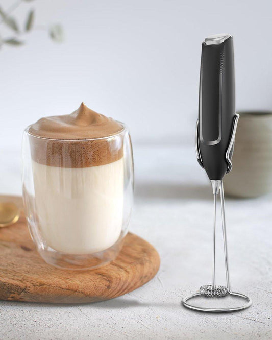Milk Frother - Milk Frothers - Manual Milk Frother - Electric Milk Frother - Milk Frother with Stand - Functional Beverage Mixer with Stainless Steel Whisk and Stand - For Coffee/Cappuccino.