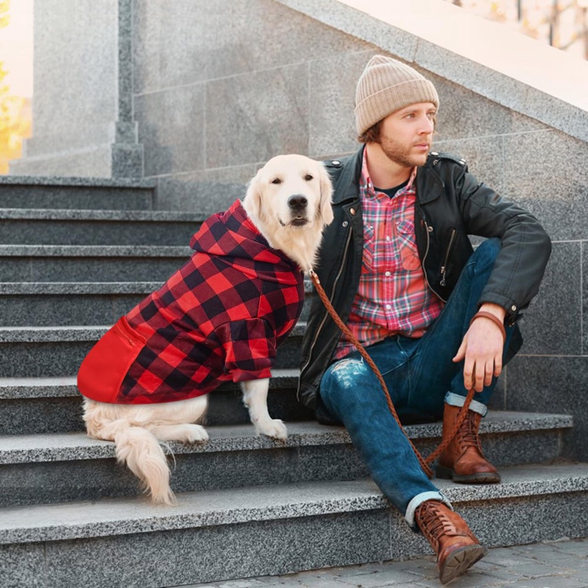 Dog Coat - Plaid Sweater - Warm Dog Coat - Zippered Pockets - Soft Brushed Fleece Hoodie - Winter Coat for Small Dogs - Perfect from Sizes S to 3XL - Warm Dog Clothes - Dog Outerwear