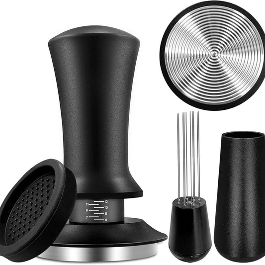 Tamper - Coffee tamper - Espresso tamper - 58 mm espresso tamper - Aluminum and stainless steel espresso tamper - Ergonomic self-leveling tamper - For baristas - Black.
