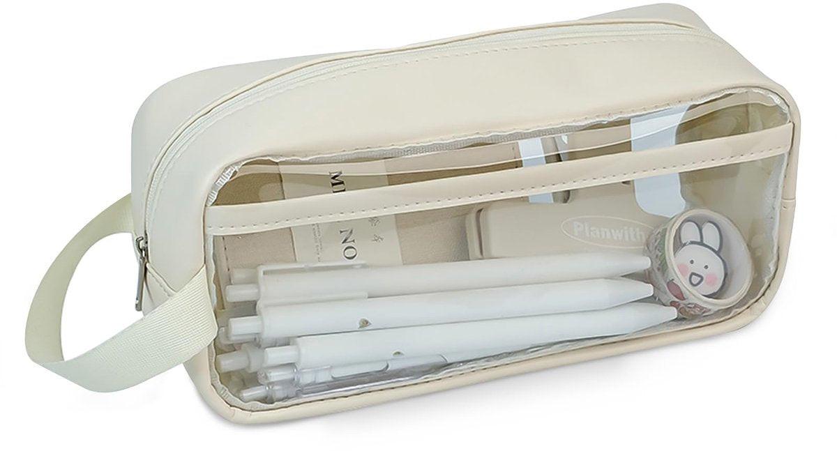 Transparent pencil case - Grijs - Groot - 21 x 9 x 7 cm - For School, Boys, Girls and Adults - Pencil Case.
