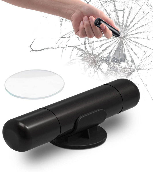 2-in-1 Emergency Car Hammer - Seatbelt Cutter and Window Breaker - Black.