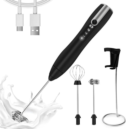 Milk frother - electric milk frother - electric milk frother - milk frother - rechargeable manual milk frother - with 3 speeds for coffee - black frother.