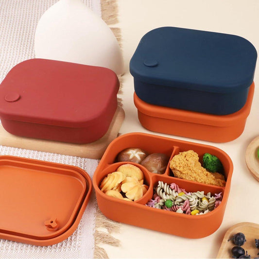 Silicone Lunch Box â For children and adults â Four-compartment lunch box â Leakproof lunch box â For school, picnics and parks (Blue).