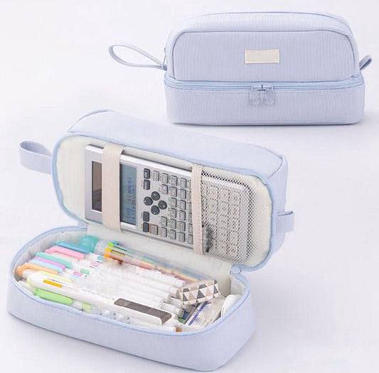Pencil case - Boy's pencil case - Girl's pencil case - School cases - Large pencil case - School supplies - Suitable for students - Girls - Girls and teenagers (blue).