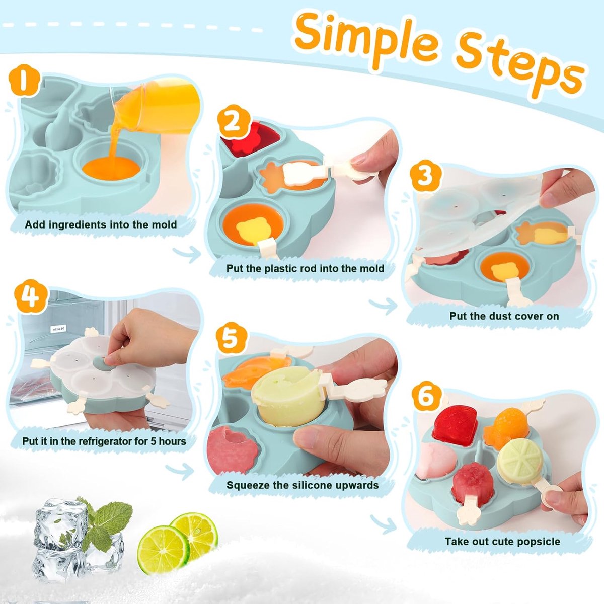 Silicone Ice Cube Trays - 5 Mesh Ice Cube Trays - BPA-Free, Safe for Children and Babies - Mini Ice Cube Trays - Ice Cube Trays with Handles and Lids - Reusable Ice Cube Trays for Kids