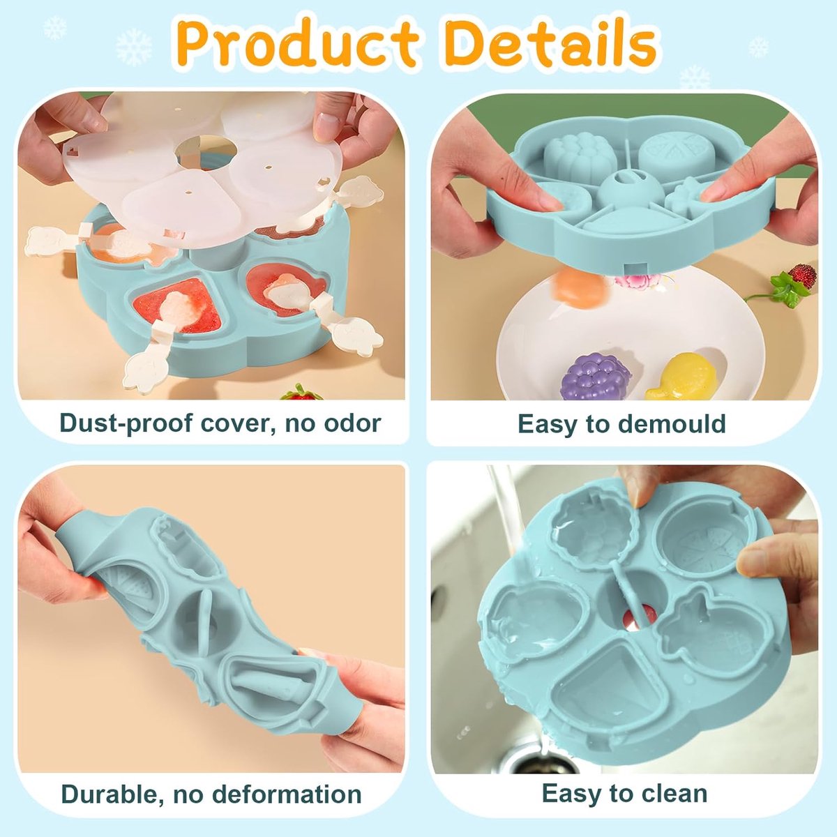 Silicone Ice Cube Trays - 5 Mesh Ice Cube Trays - BPA-Free, Safe for Children and Babies - Mini Ice Cube Trays - Ice Cube Trays with Handles and Lids - Reusable Ice Cube Trays for Kids