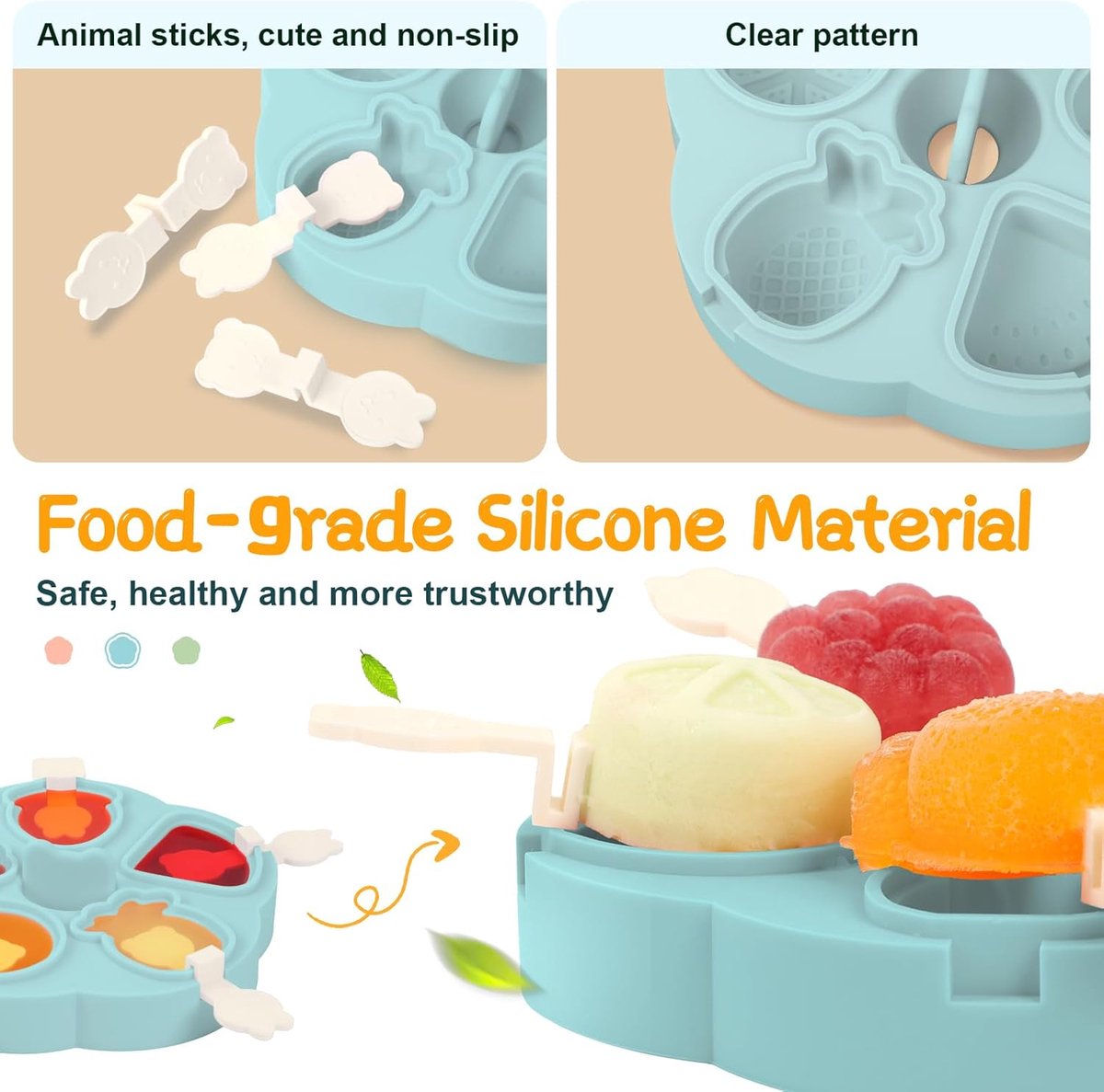 Silicone Ice Cube Trays - 5 Mesh Ice Cube Trays - BPA-Free, Safe for Children and Babies - Mini Ice Cube Trays - Ice Cube Trays with Handles and Lids - Reusable Ice Cube Trays for Kids