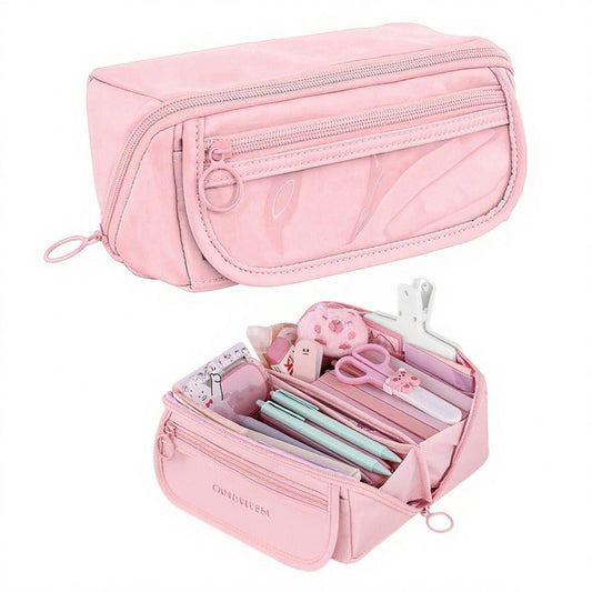Pencil case - Pencil case for boys and girls - 20x8.5x8.5 cm - Canvas - Linen - Large capacity - School pencil case - pink.