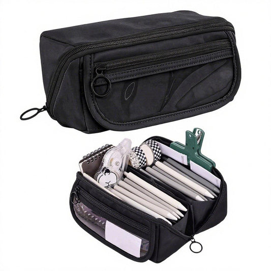 Pencil case - Pencil case for boys and girls - 20x8.5x8.5 cm - Canvas - Linen - Large capacity - School pencil case - black.