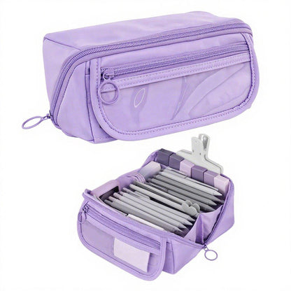 Pencil case - Pencil case for boys and girls - 20 x 8.5 x 8.5 cm - Canvas - Linen - Large capacity - School pencil case - Purple.