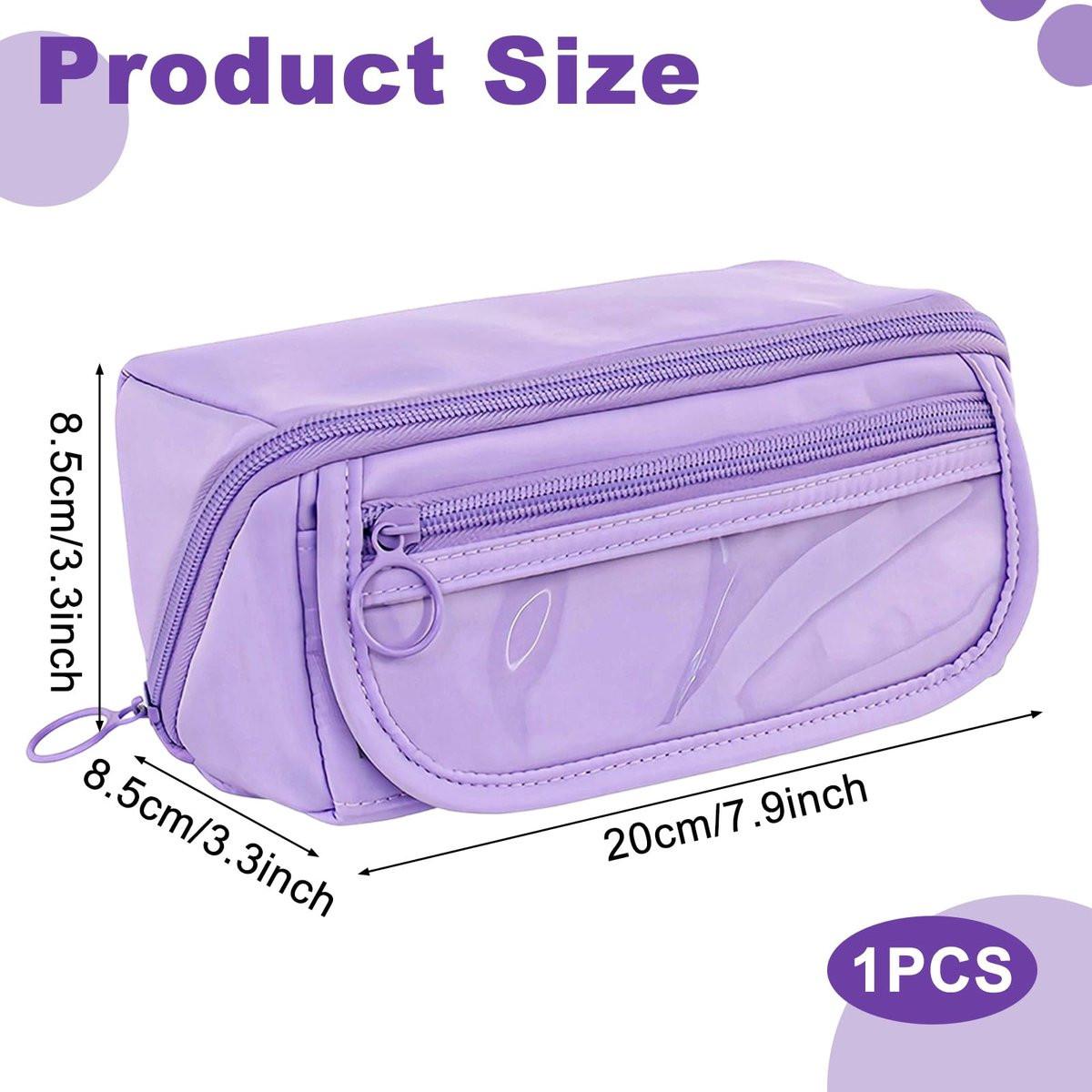 Pencil case - Pencil case for boys and girls - 20 x 8.5 x 8.5 cm - Canvas - Linen - Large capacity - School pencil case - Purple.