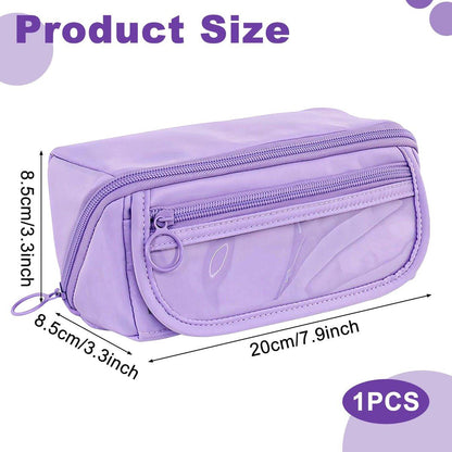 Pencil case - Pencil case for boys and girls - 20 x 8.5 x 8.5 cm - Canvas - Linen - Large capacity - School pencil case - Purple.