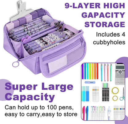 Pencil case - Pencil case for boys and girls - 20 x 8.5 x 8.5 cm - Canvas - Linen - Large capacity - School pencil case - Purple.