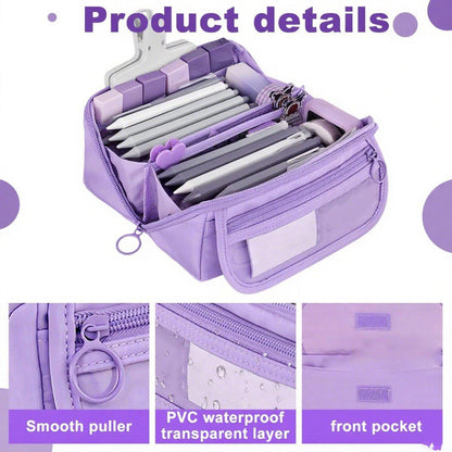 Pencil case - Pencil case for boys and girls - 20 x 8.5 x 8.5 cm - Canvas - Linen - Large capacity - School pencil case - Purple.